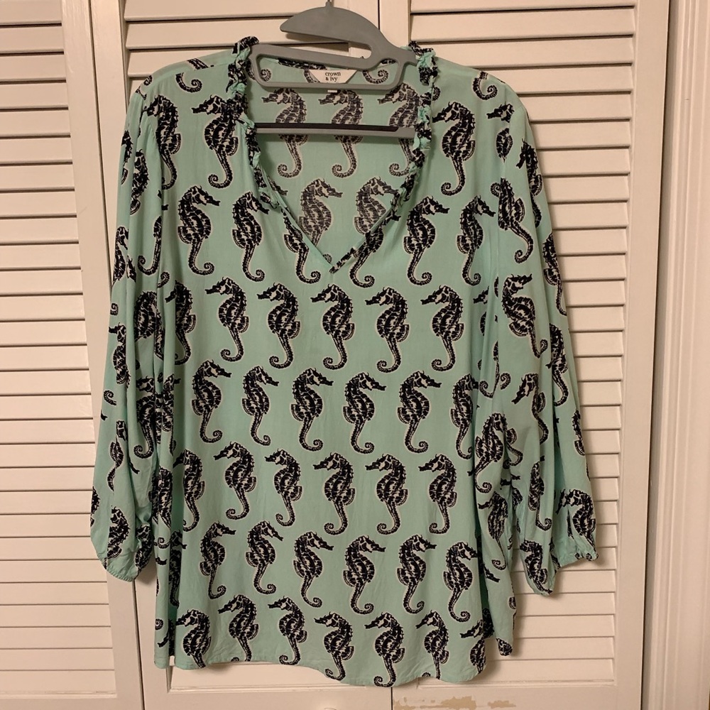 Crown & Ivy Seahorse Print Blouse